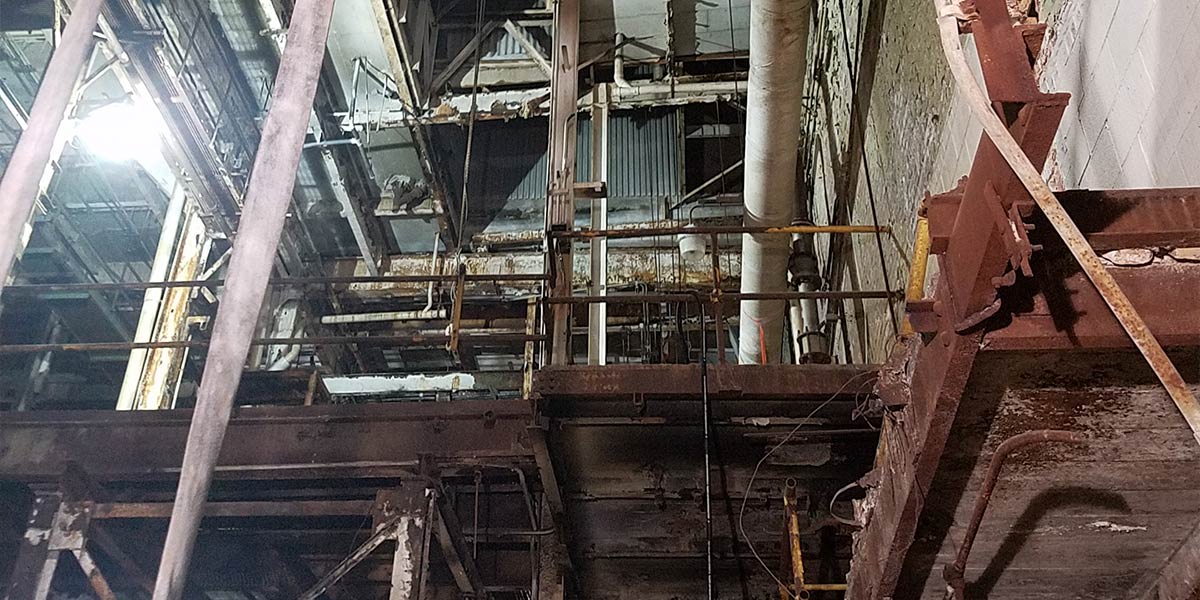 Interior of building full of pipes