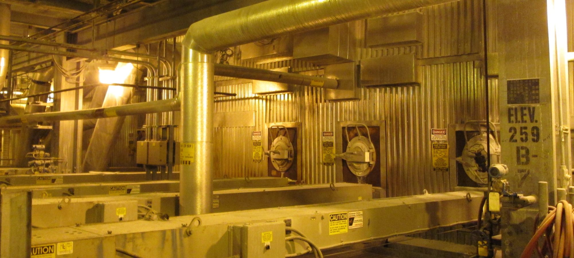 Interior of industrial facility with ducts and vents