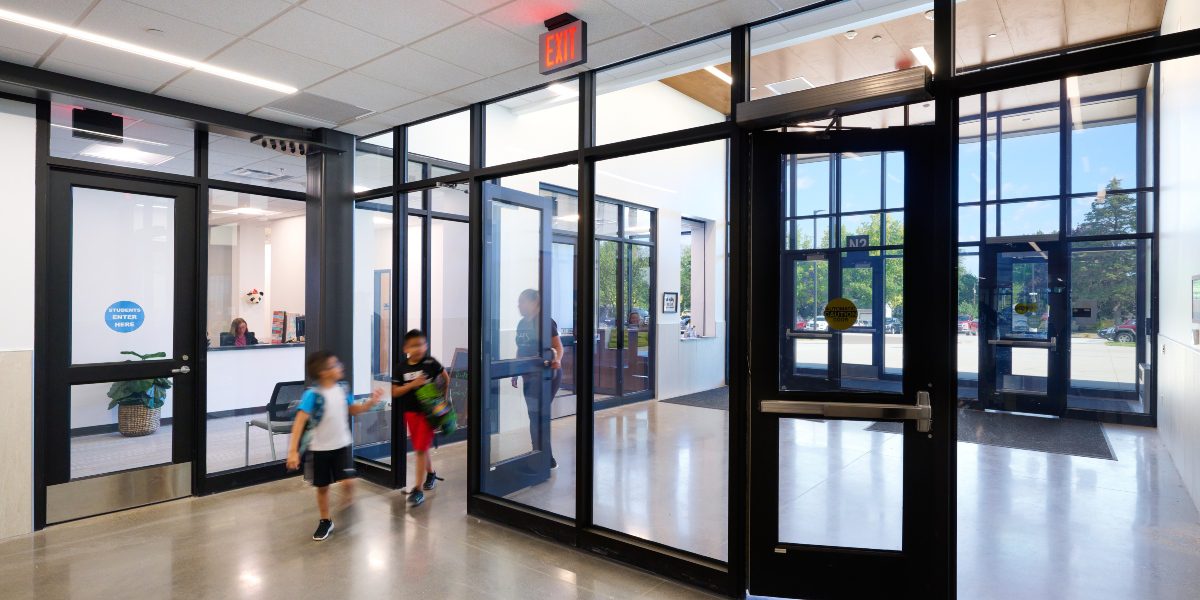Secure glassed-in entrance to school
