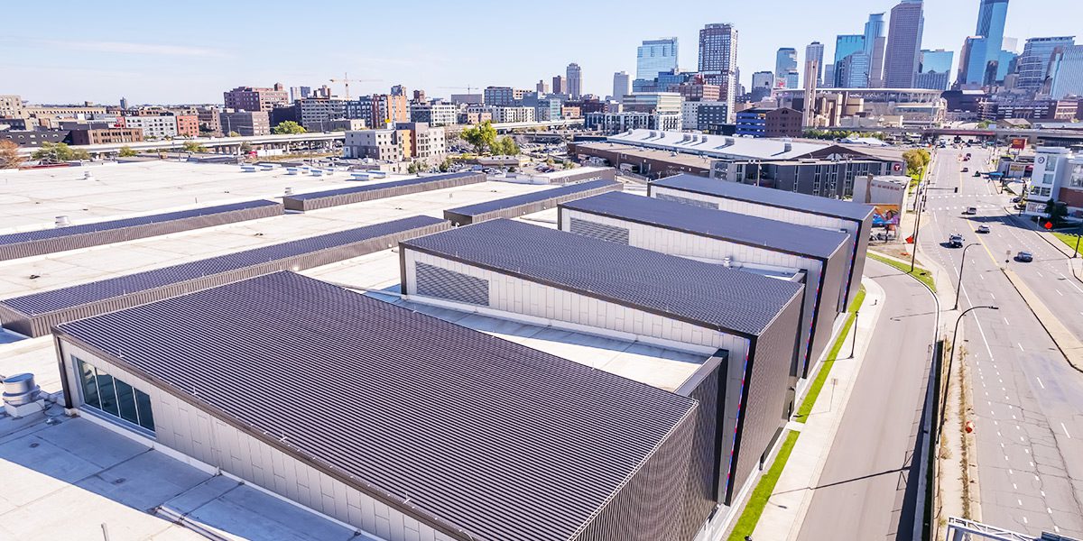 aerial view of building roof
