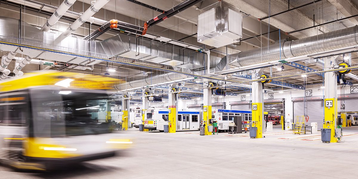 buses in a bus garage